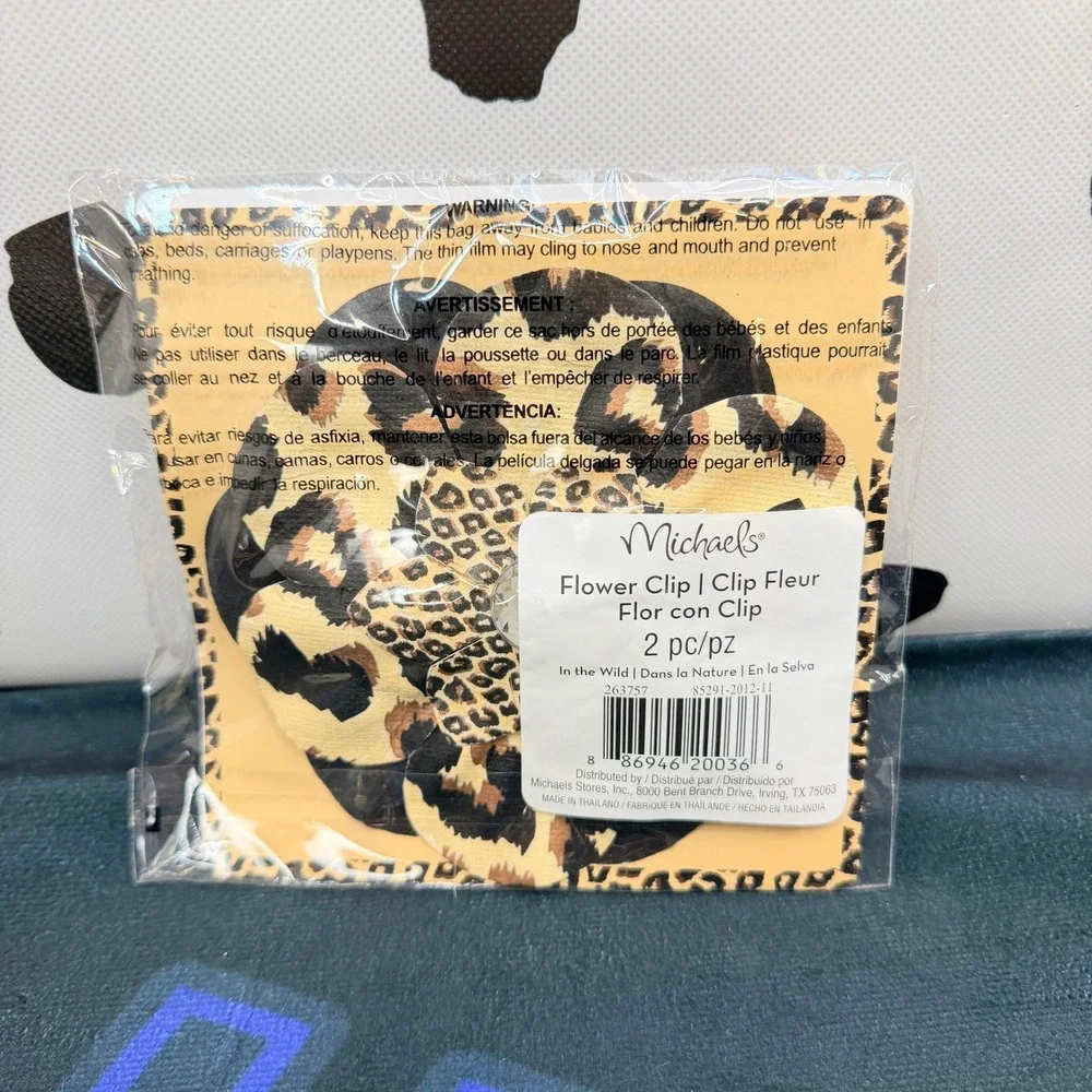 Michaels Flower Clip Womens Brown Leopard Print Rhinestone Accents 3 Packs of 2